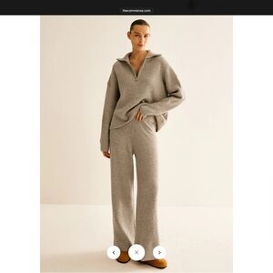 Wool-Blend Zipper Khaki Knit Sweater Pant Set